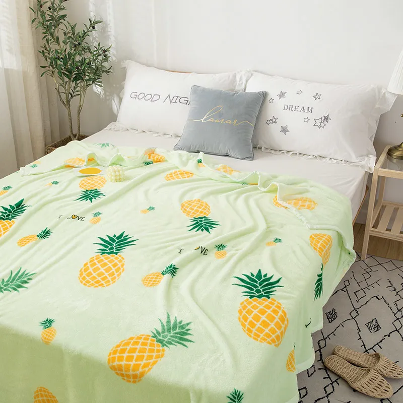 Ananas Couverture de couvre-lit en peluche épaisse de haute qualité 200x230 cm couverture de flanelle super douce haute densité pour le canapé-lit voiture 2011282A