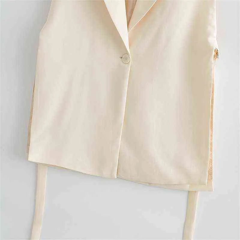 ZXQJ Women Fashion Solid Side Slitt One-Button Vest Vintage Suit Collar Sleeveless Outerwear Chic Veste Femme 220125