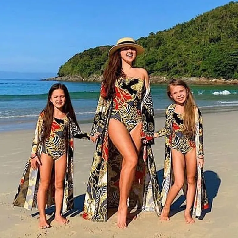 Bikinx Impresso Bikini Mujer Concobres de vestido de praia longa feminina Túnica de verão Use Sarong Swimwear Women Kaftan Cover T200324