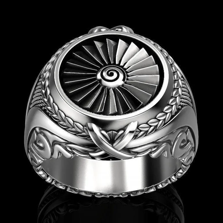 Nouvelle arrivée Bague de turbine en métal lourd créatif style punk européen et américain pour hommes vintage rétro bague plaquée argent bijoux271U