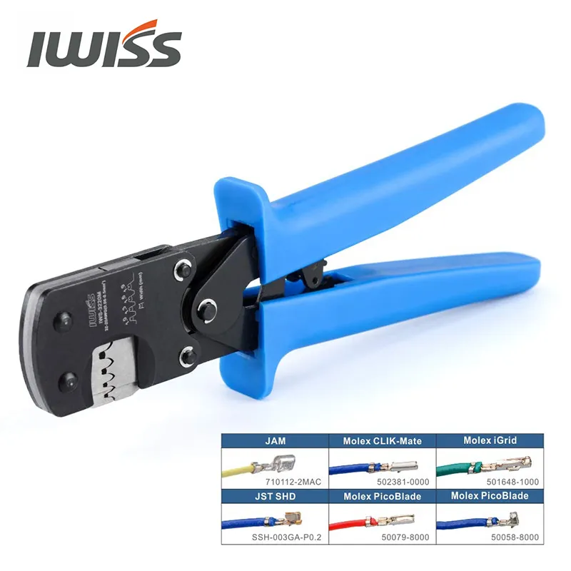 IWISS IWS-3220 Pince à sertir à cliquet Outils à sertir à main pour broches de connecteur à pas étroit Plage de sertissage 0,03-0,5 mm² AWG: 32-20 Y200321