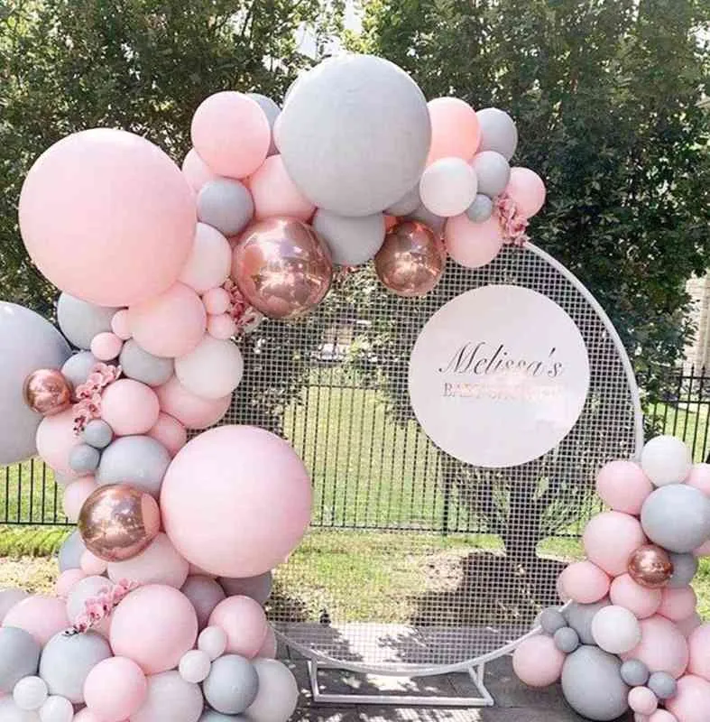 Ballongirlanden-Set, Macaron-Ballon in Grau und Rosa, 4D-Folienballons aus Roségold, Set für Hochzeiten, Babypartys, Geburtstagsfeiern, Dekorationen 2326G