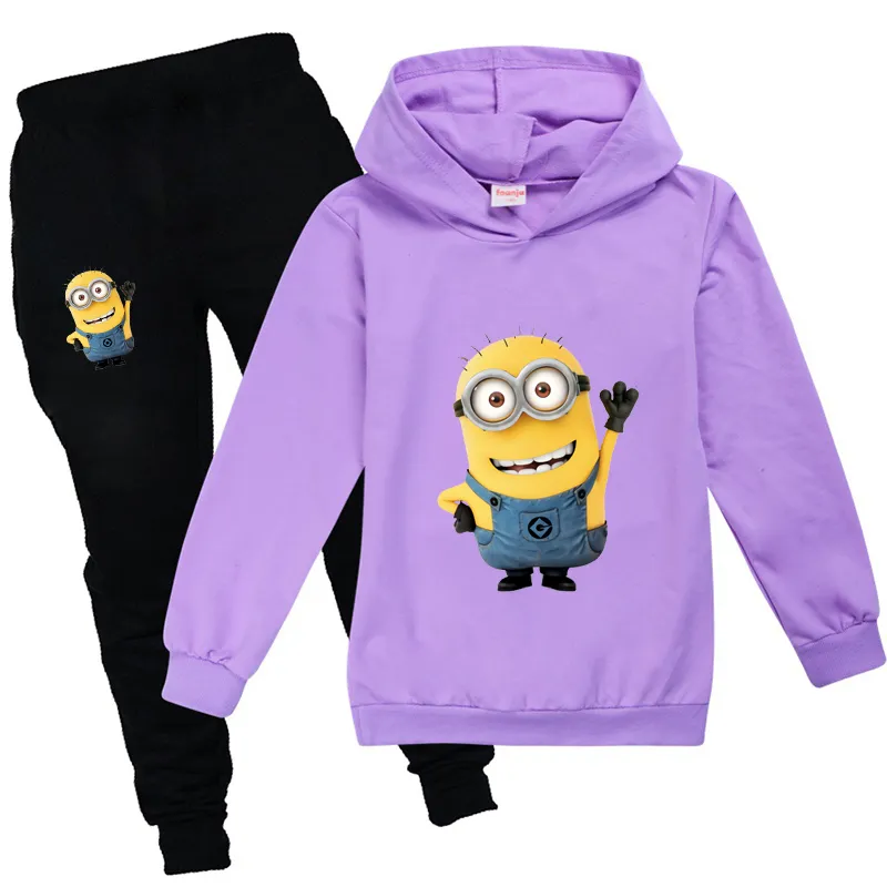 Divertente cartone animato carino Minions vestiti invernali bambini stampa Kawaii bambino ragazzi ragazza autunno set di abbigliamento bambini vestito giallo 201126