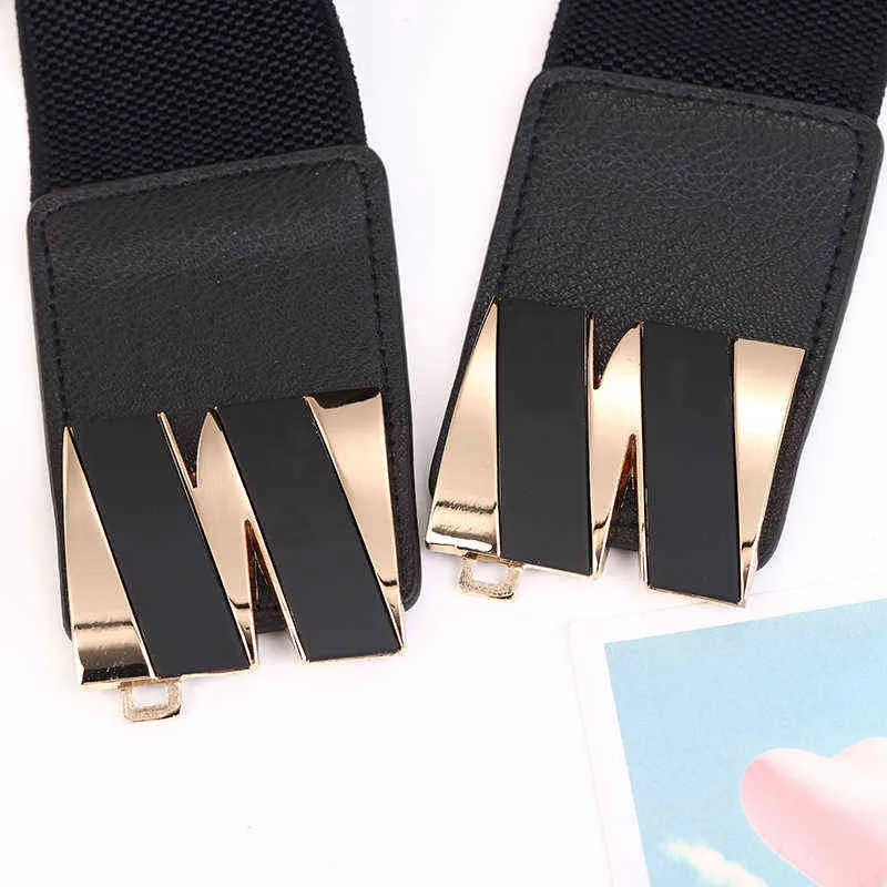 2021 Ladies Fashion Buckle Wide Girdle Casual Elastic Belt Dress Sweater Corset Belts for Women Luxury Designer Brand Black G220301