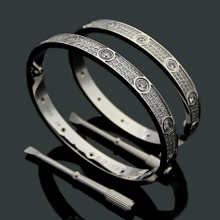 Titanium Staal 3 Rij Volledige Diamanten Armband Mode Vrouwen Mannen Chirstmas Bangle Armbanden Afstand Sieraden Gift met fluwelen bag257R