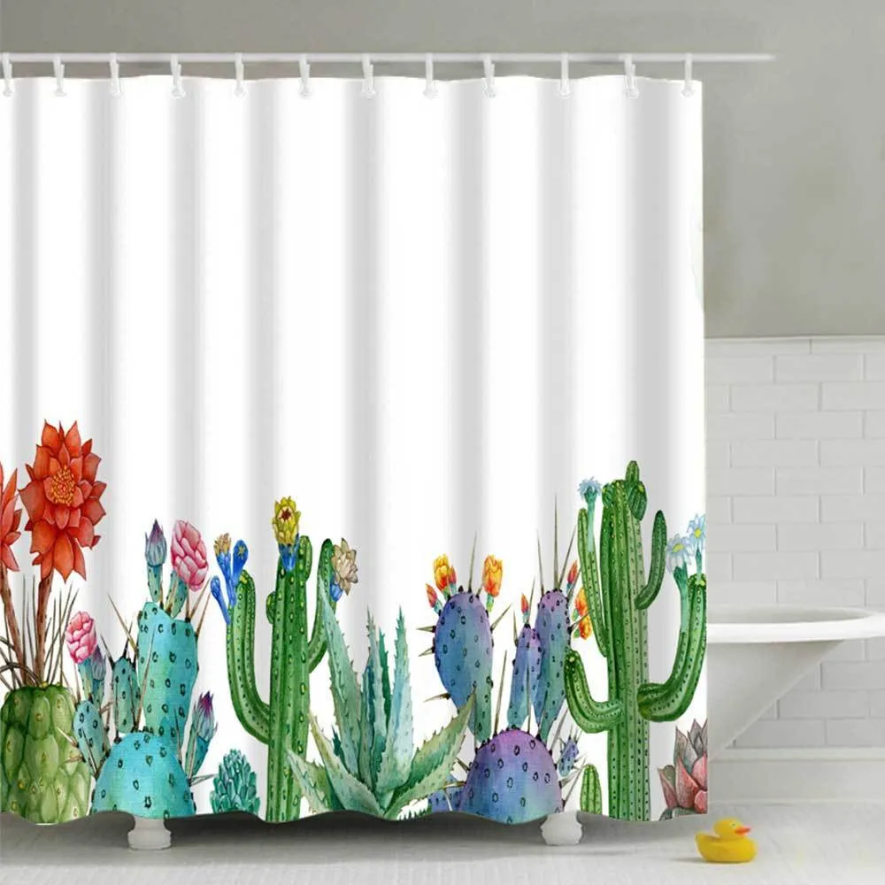 Urijk 180 * 180cm cortina de chuveiro à prova d'água para banheiro plantas tropicais cacto cacto banheira cortinas poliéster verde cortina t200711
