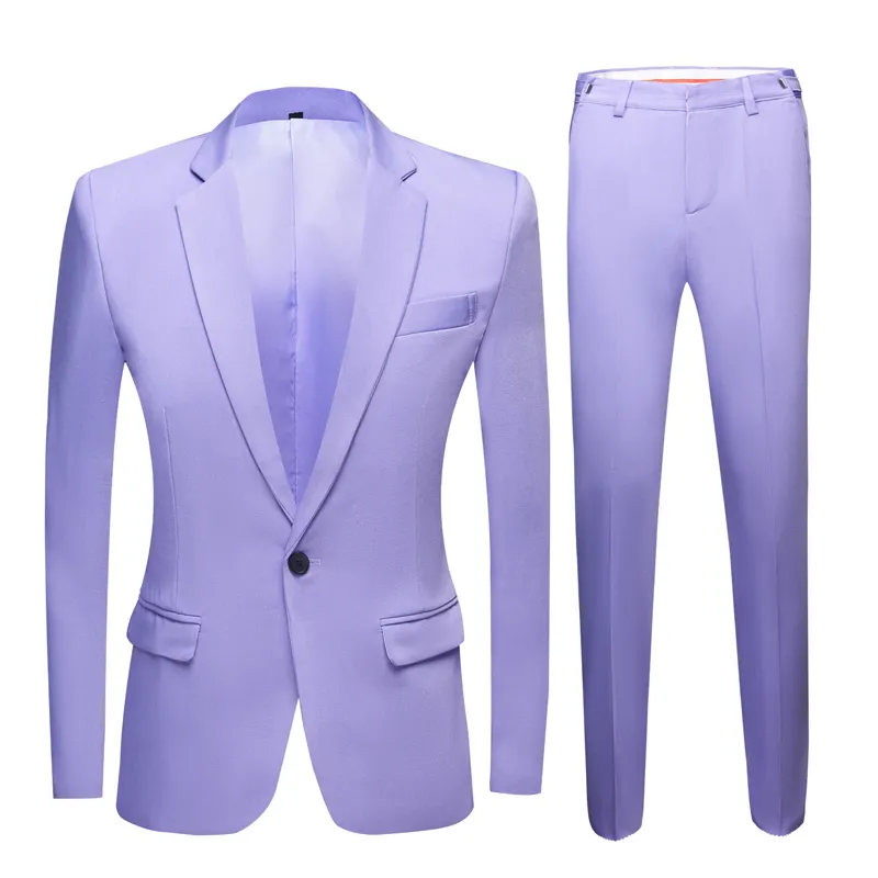Männer farbenfrohe Mode Hochzeitsanzüge plus Größe gelb rosa grün blau purple purple jackethosen tuxedos 201106