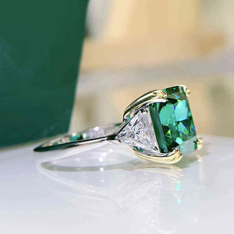 Oevas 100% 925 Sterling Zilver 10 * 10mm Emerald Hoge Carbon Diamant Ringen voor Vrouwen Fonkelende Bruiloft Fijne Sieraden Groothandel Gift 220209