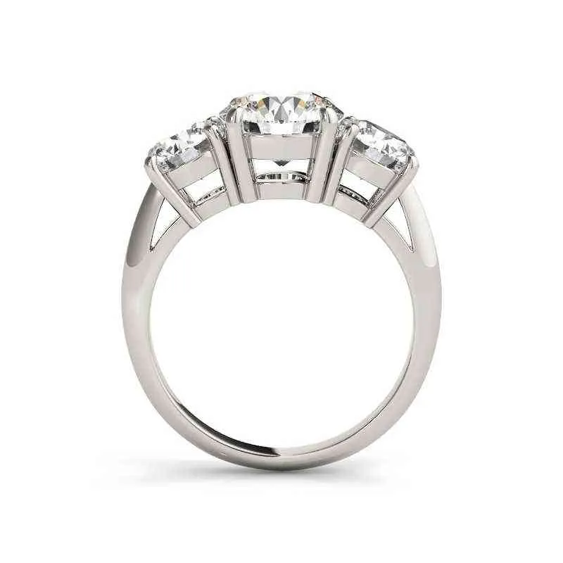 LESF 925 Sterling Silver Kvinnors Ring 3 Stenar 2 Karater Runda Skär Sona Simulerad Diamant Bröllop Förlovningsringar 211217