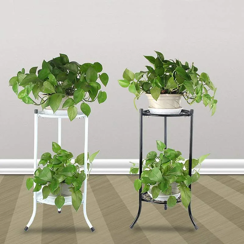 Support de plante en métal élégant à deux couches, noir et blanc, support de Pot de fleur pour plante verte T200104299s