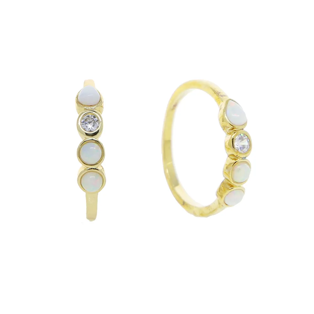 Promoção cor dourada feminina joias de dedo tamanho americano 5 6 7 8 conjunto de moldura redonda branca opala de fogo anéis de pedra2574