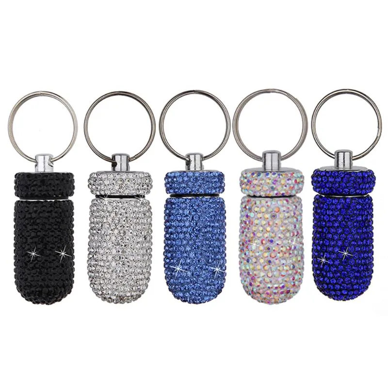 Keychains S Case Box Outdoor Waterproof Rhinestone Keychain Container Key Ring Portable12452