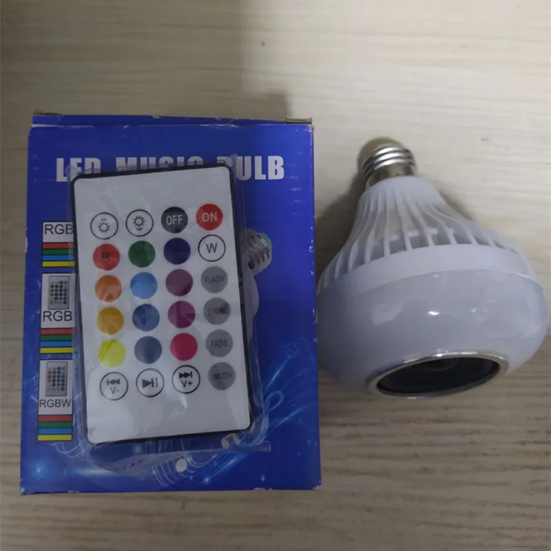 Wireless 12W Power E27 LED RGB Bluetooth -luidspreker Lichtlamp Muziek Spelen RGB -verlichting met afstandsbediening319F