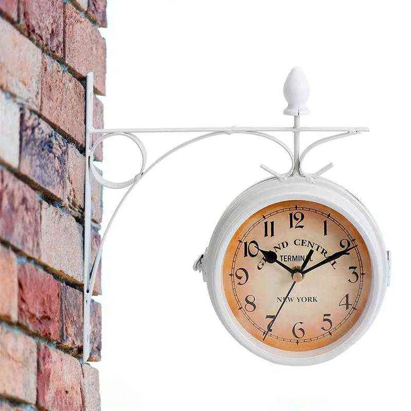 1 ADET Avrupa tarzı Antik Duvar Saati Beyaz Demir Asılı Saatler Ev Ofis Dekor için Çift Taraflı Klasik Saat H1230