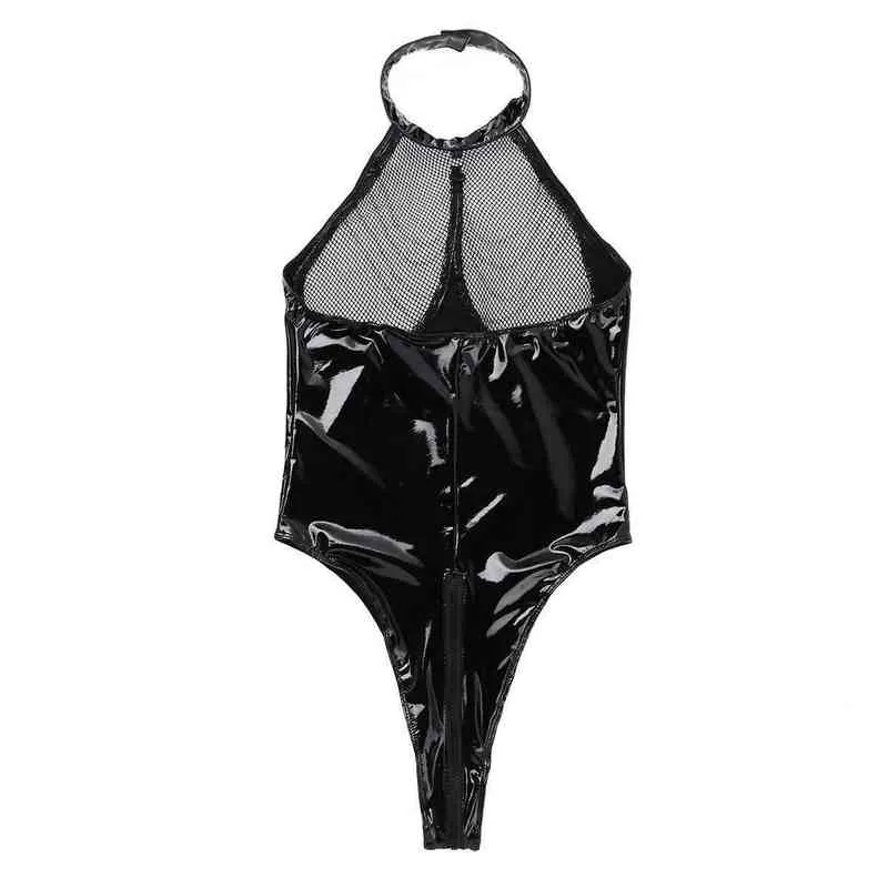 Erotic Open Crotch Leather Lingerie For Women Sexy Below Crotchless Bodysuit See Through Porn Bare Breast Latex Set 2112305632333