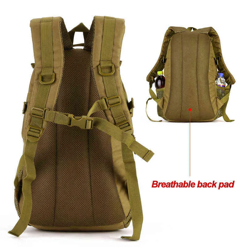 Wodoodporna 25L Molle Tactical Torba męska Wojskowa Plecak Nylon Torba Wspinaczkowa Wędkowanie Pieszeń Polowanie Plecak na 14 '' Laptop 211224