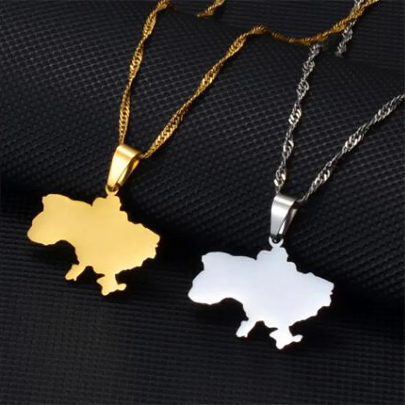 Collier pendentif carte ukrainienne en acier inoxydable, Europe et états-unis, 3100