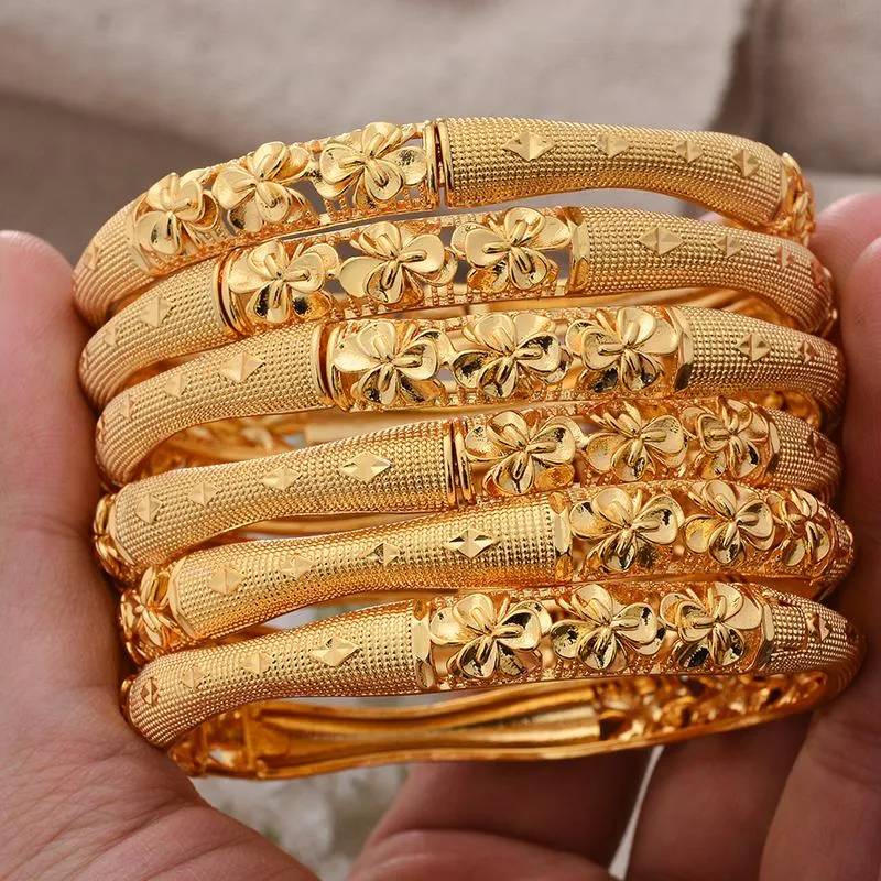 Bangle 6 Stuks veel Dubai Goud Kleur Armbanden Voor Vrouwen Afrikaanse Sieraden Bruid Nigeriaanse Bruiloft Sieraden BanglesBracelet Gift238F