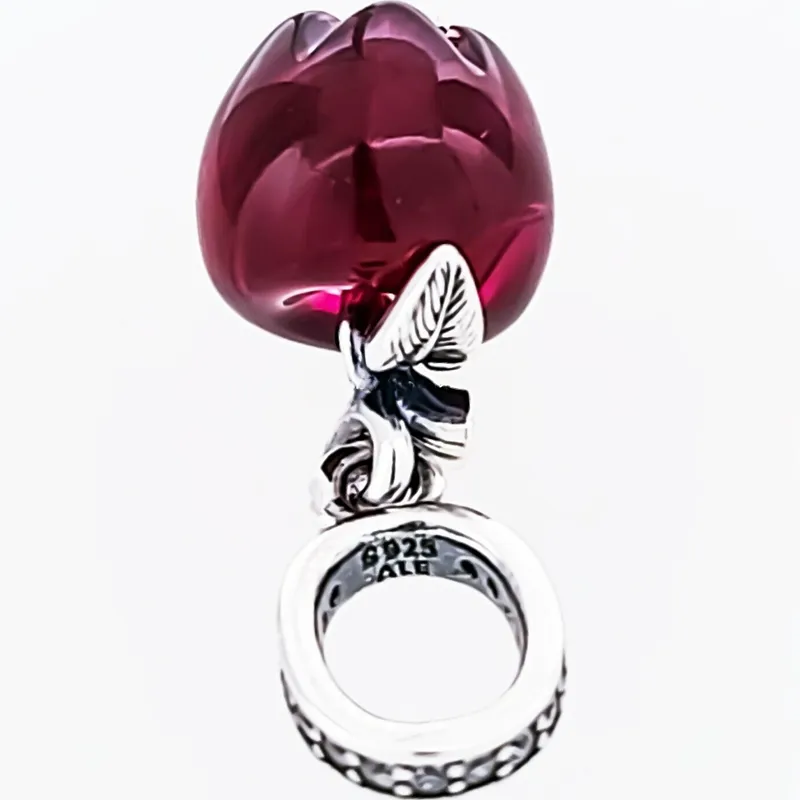 Autentisk Pandora 925 Sterling Silver Charms Murano Glas Röd Apple Dangle Dangle Charm Fit Europe Style Loose Pärlor för Armband Göra Smycken 799534C01