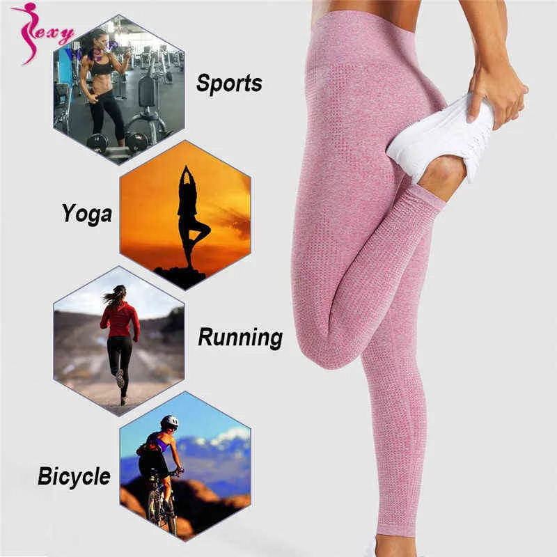 SEXYWG Fitness Yoga Legging femmes taille haute pantalons d'entraînement sans couture mode Sexy bout à bout Push Up Gym sport Leggings vêtements de sport H1221
