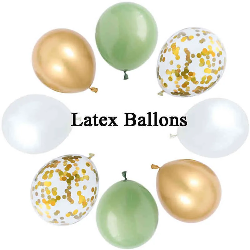 10inch Avocado Sage Green Balloons Pearl White Gold Confetti Balloon Wedding Baby Shower Birthday Party Decorations W220216