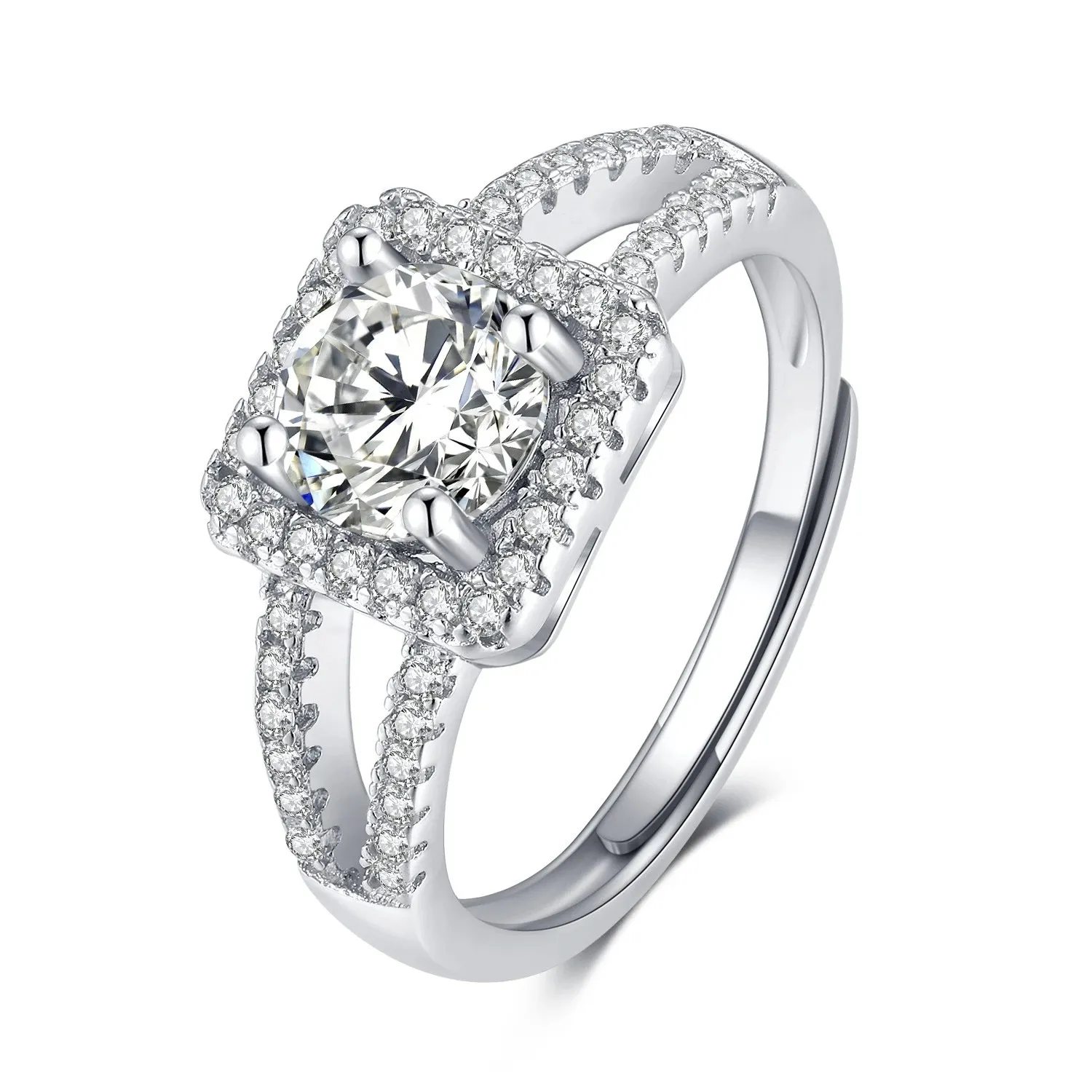 Design creativo S925 Silver Simulation Moissanite Square Diamond Ring Proposta regolabile Gioielli da sposa Regalo di compleanno