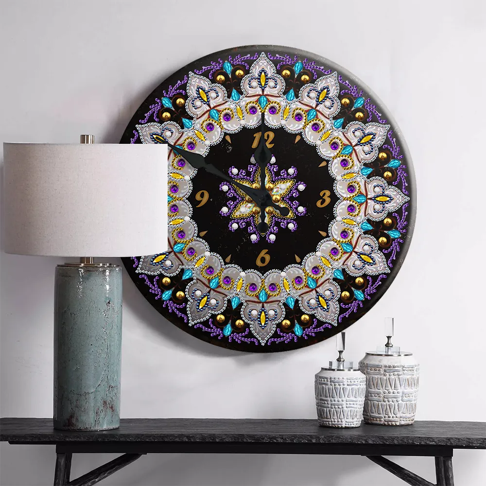 New Arrival Mandala Pattern Diamond Painting Clock 5D Tin Diamond Embroidery Cross Stitch Round Crystal Mosaic Home Wall Decor 2011617331