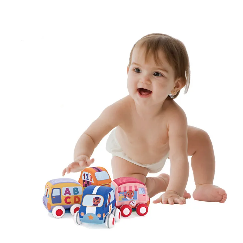 Jouets pour bébés 9 12 mois jusqu'à peluche voiture jouet pull-back véhicule doux bébé jouet ensemble 4 voitures 1 an bébé garçon jouets 201224