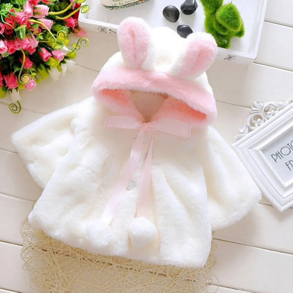 CYSINCOS Baby Girls Coat Winter Spring Baby Girls Princess Coat Jacket Rabbit Ear Hoodie Casual Outerwear Girl Infants Clothes Y206151002