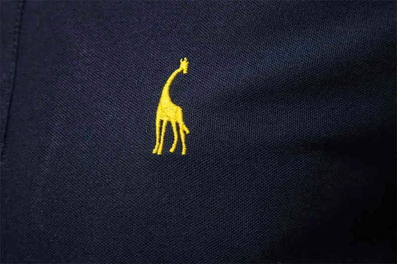 Aiopeson Yeni Yaz Polo Erkekler Katı Zürafa Nakış Kısa Kollu Gömlek Moda Standı Yaka S