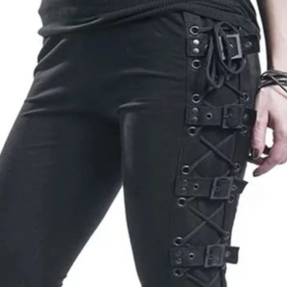 Розетические кружева повседневные грузовые брюки женские пряжки готические панк-рок-рок темные черные панталоны высокие талии брюки плюс размер брюки S-5XL 201113