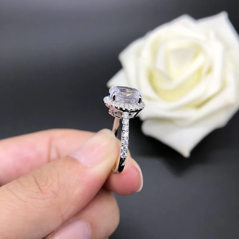 2 каратных колец овальные вырезать алмазное кольцо кольцо стерлингового серебра твердые свадебные кольца свадебные украшения включают коробку 220216