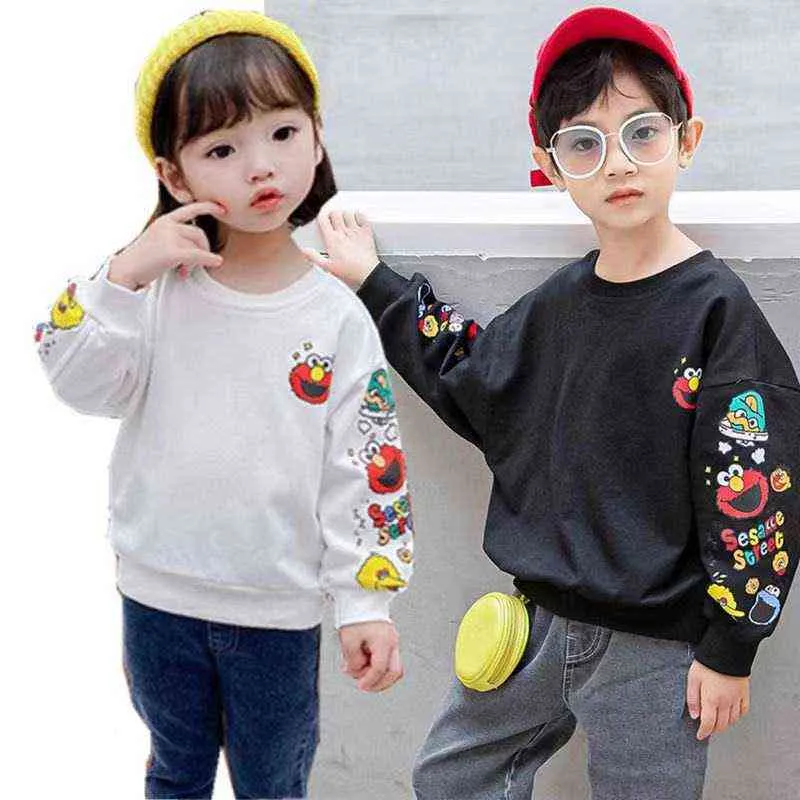 Barn Toppar Tecknad Sesam Street Sweatshirt Vår Höst Barn Långärmad T-shirts Baby Boy Girl Top Tees Casual Clothes G1224