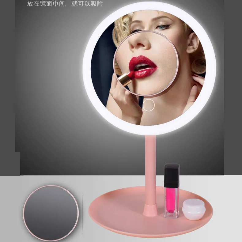 LED Makeup Mirror 5x مكبر الإضاءة الخلفية مع 3 أوضاع الضوء المحمولة ماكياج مستحضرات التجميل Lustro Espejos Y200114