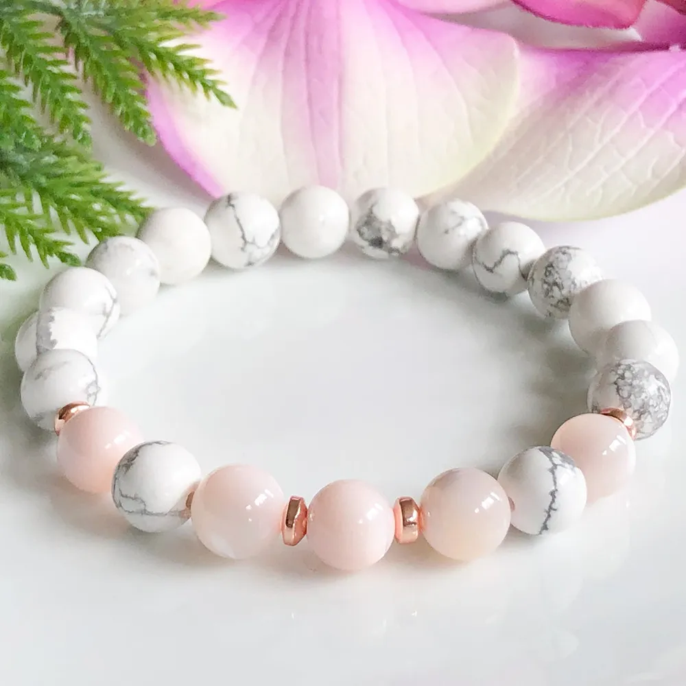 Bracelet de Protection énergétique en opale rose Howlite de qualité supérieure, soulagement de l'anxiété, cristaux de guérison, Yoga Mala pour femmes, MG1106, 2383