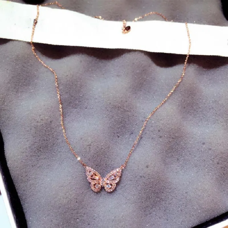 Ins Fashion Zircon Butterfly Necklace Bling CZ Rose Gold Animal Charm Pendant Statement Necklaces Exquisite Jewelry Bijoux for Women Girls