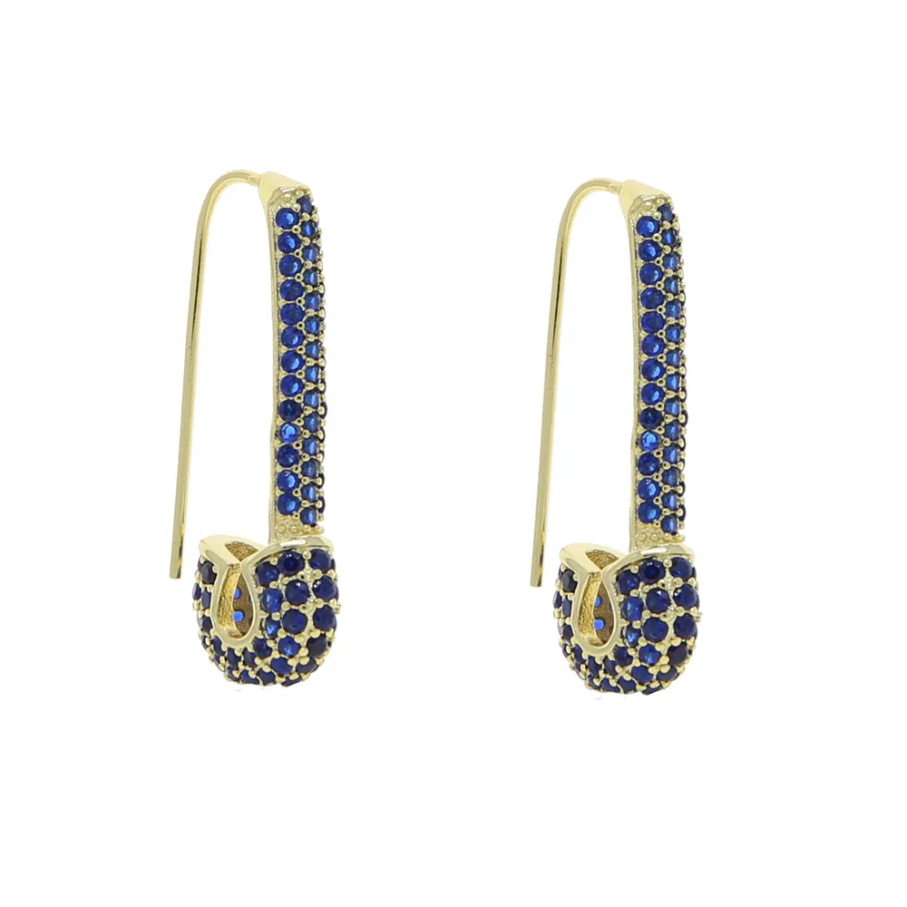 Boucle d'oreille de mariage colorée arc-en-ciel pavée blanc rose vert bleu Cz Unique trombone épingle de sûreté boucles d'oreilles femmes mode J234b