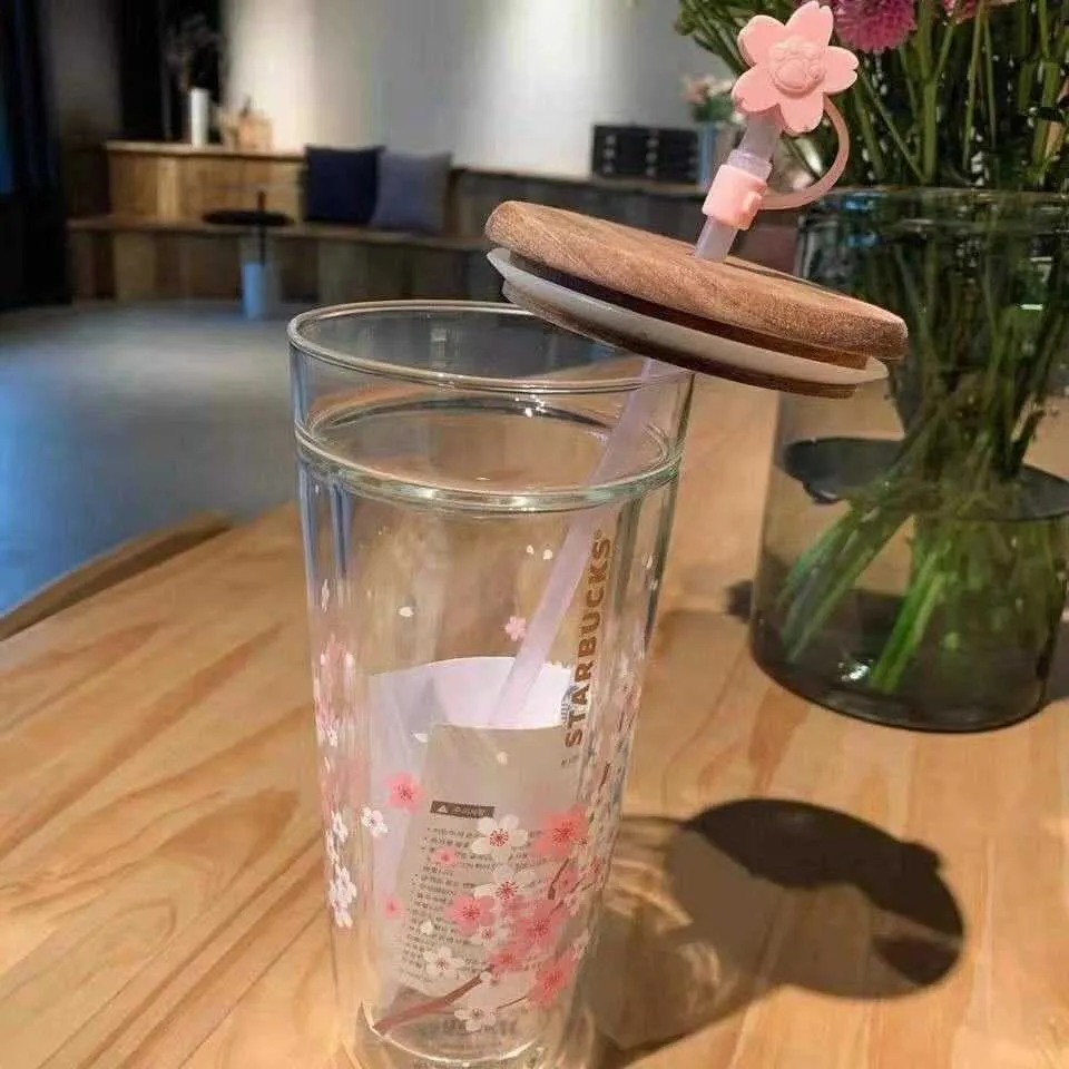 2021 Starbucks кружки розовые сакуры большой емкости стекла сопутствующей чашкой с соломидом