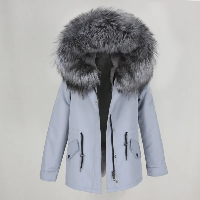 OFTBUY Navy Parka Giacca invernale Cappotto Donna Cappotto di pelliccia vera Parka Collo di pelliccia di procione naturale Con cappuccio Fodera in morbida pelliccia sintetica calda 201125