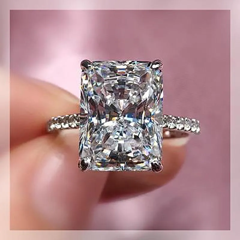 Anel de diamante artesanal com corte radiante 3ct, prata esterlina 925, bijuteria, noivado, aliança de casamento, para mulheres, festa de noiva, joias 243k