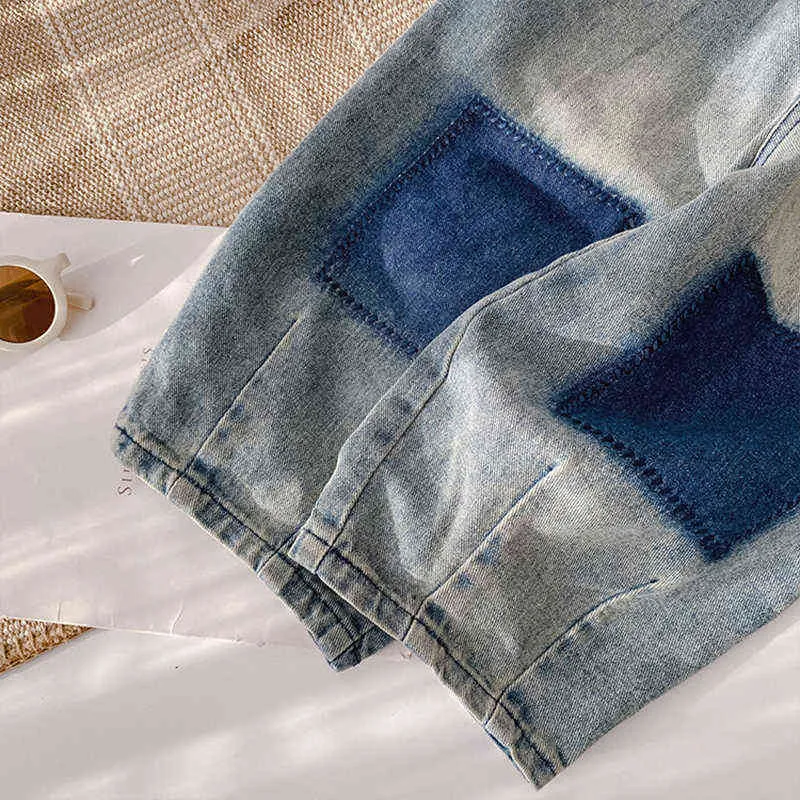 Estilo coreano 2021 moda patchwork jeans meninos moda solta areia lavar calças jeans 1-7Y G1220