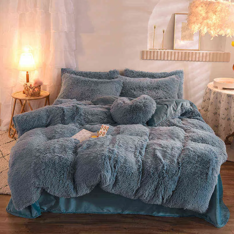 豪華な冬の暖かい寝具セット二重サイドの厚さのミンクフリースベッドシートとピローケースキルトカバークイーンキングサイズホーム211224