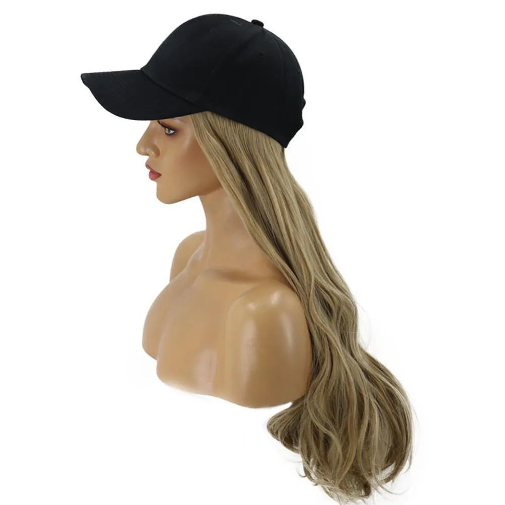 Adjustable Women Hats Wavy Hair Extensions with Black Cap All-in-one Female Baseball Cap Hat Y200714254S