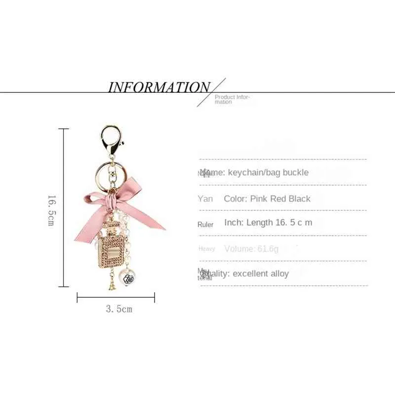 Creative Handmade Diy Diamond Parfym Bottle Accessories Alloy Bow Pearl Luxury Keychain Purses Charm Pendant YS0686523261