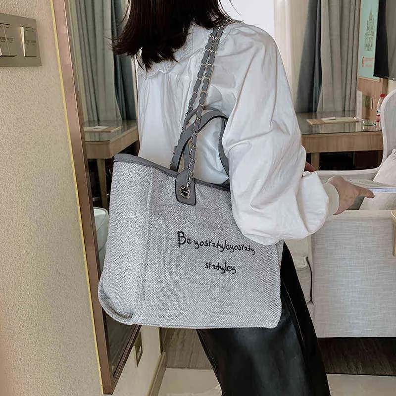 Shopping tassen top merk canvas handtas voor vrouwen casual grote schoudertas hoge kwaliteit kruis lichaam satchels ketting stof 220309