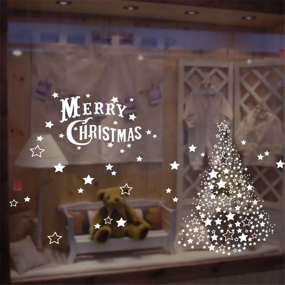 Mutlu Noel penceresi duvar çıkartmaları posterler çıkartmalar su geçirmez nimet mutlu yıl ağaç yıldızları hediyeler ev dekor y201020