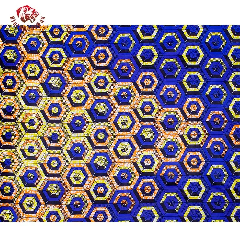 Bintarealwax 6 Yards African Fabric Geometric Patterns Ankara Polyester Farbic For Sewing Wax Print Fabric by the Yard Designe308l