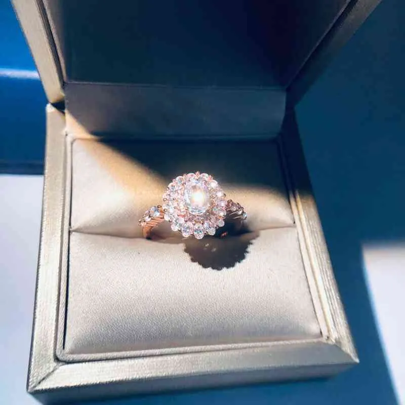 100% real 18k rosa anel de ouro origem natural 3 quilates de quartzo gemstone jóias de casamento luxo invisível configuração oval caixa 211217