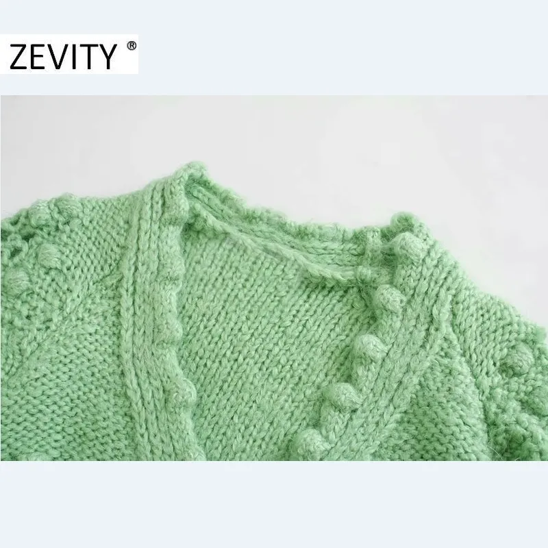 Zevity New Women Fashion V Neck Ball Appliciques Cardigan Sticking Sweater Lady Long Sleeve Casual Buttons tröjor Chic Topps S387 201016