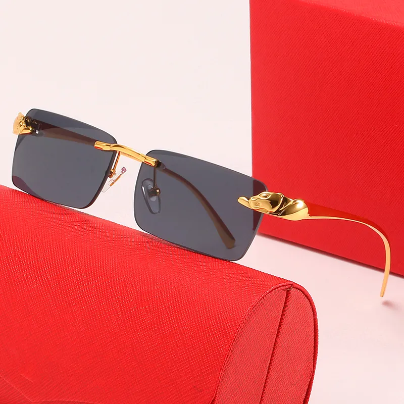 Designer óculos de sol sem aro quadrado de personalidade clássica Brass 6 cores ouro prateado masculino de sol com óculos de sol óculos de sol Óculos de sol.